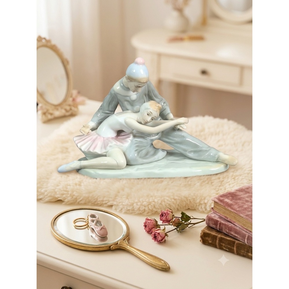 Meico Closing Scene Ballerina Harlequin Clown Figurine 1989 Pastel Blue